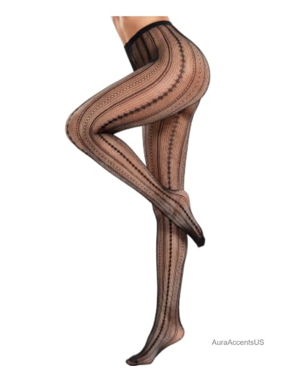 Women's High Waist Fishnet Striped Tights Vintage Lace Pantyhose